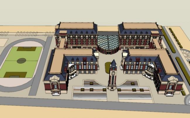 Sketchup学校模型|多层学校，校园教育建筑，欧式风格，古典风格