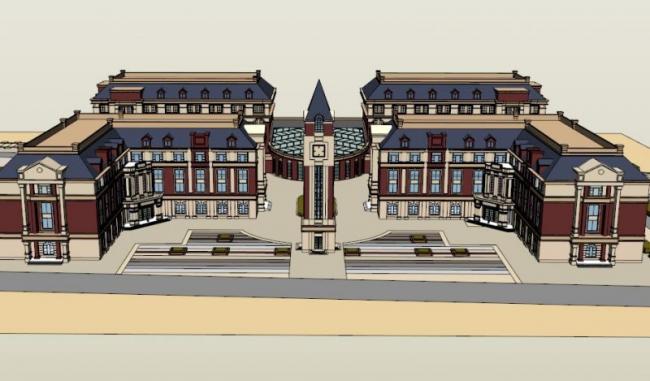 Sketchup学校模型|多层学校，校园教育建筑，欧式风格，古典风格