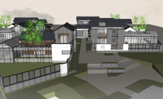Sketchup住宅模型|多层徽派四合院，现代中式风格