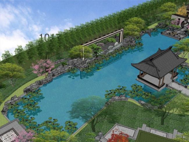 Sketchup景观模型|商业景观，庭院花园，中式风格