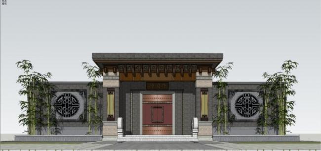 Sketchup小品模型|门头，中式风格，小品，大门