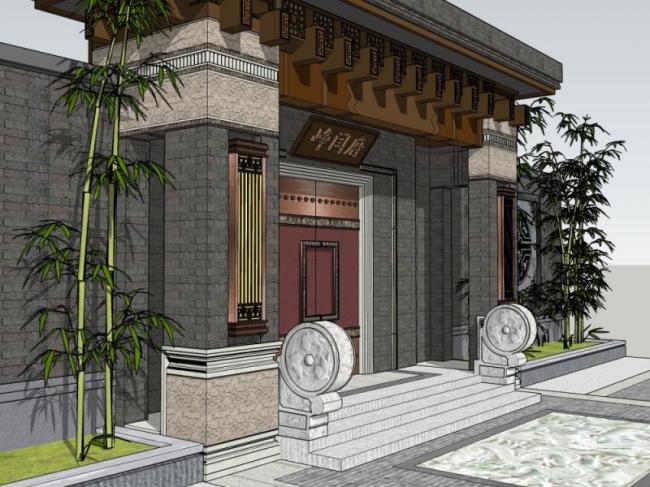 Sketchup小品模型|门头，中式风格，小品，大门