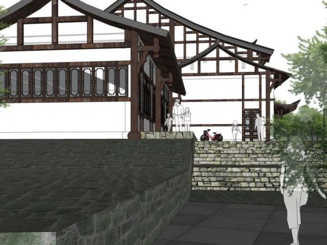 Sketchup商业模型|多层接待中心，现代中式风格