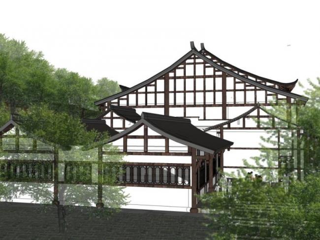 Sketchup商业模型|多层接待中心，现代中式风格