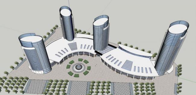 Sketchup综合体模型|酒店办公楼会议中心综合体，超高层，现代风格