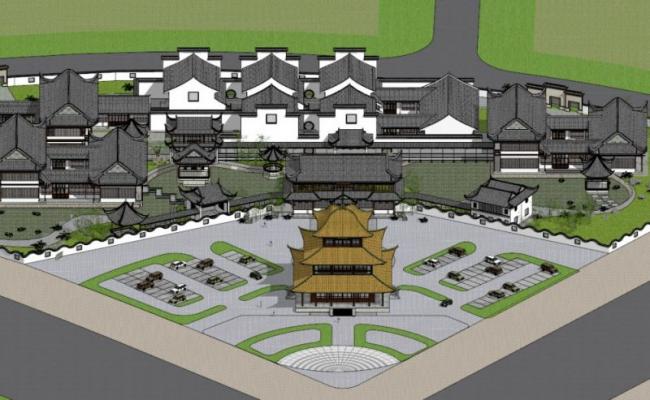 Sketchup酒店模型|多层会所，小岛会所，中式风格