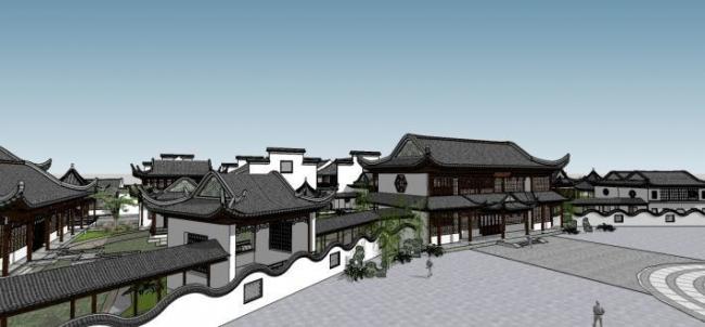 Sketchup酒店模型|多层会所，小岛会所，中式风格