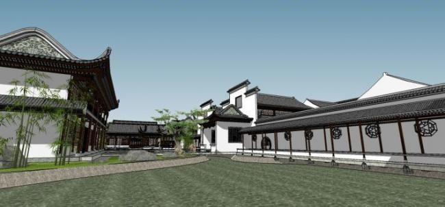 Sketchup酒店模型|多层会所，小岛会所，中式风格