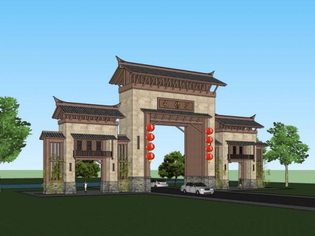 Sketchup小品模型|城门，中式风格，小品