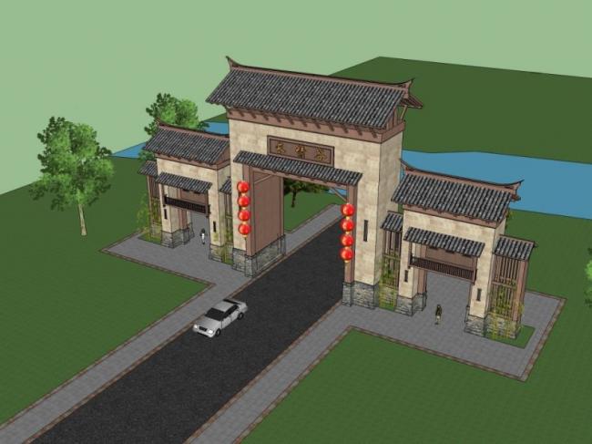 Sketchup小品模型|城门，中式风格，小品