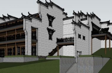 Sketchup商业模型|多层会所，徽派，中式风格-BIM建筑网