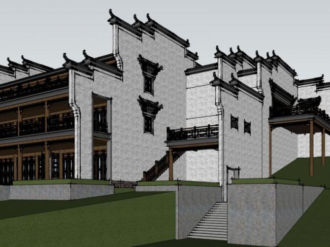Sketchup商业模型|多层会所，徽派，中式风格