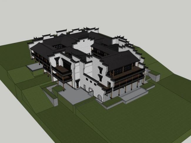 Sketchup商业模型|多层会所，徽派，中式风格