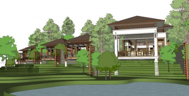 Sketchup酒店模型|度假村酒店，现代风格，坡屋顶