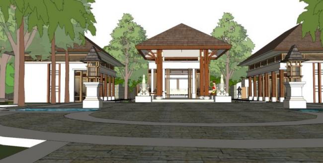 Sketchup酒店模型|度假村酒店，现代风格，坡屋顶