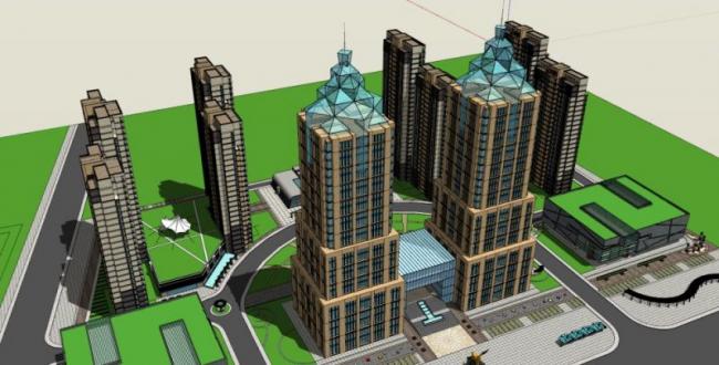 Sketchup综合体模型|多高层城市综合体，现代风格