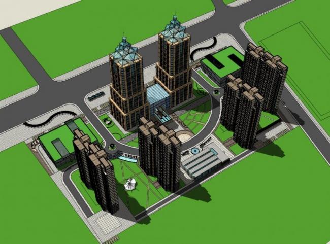 Sketchup综合体模型|多高层城市综合体，现代风格