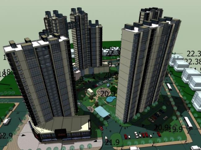 Sketchup住宅模型|高层住宅，居住建筑，现代风格