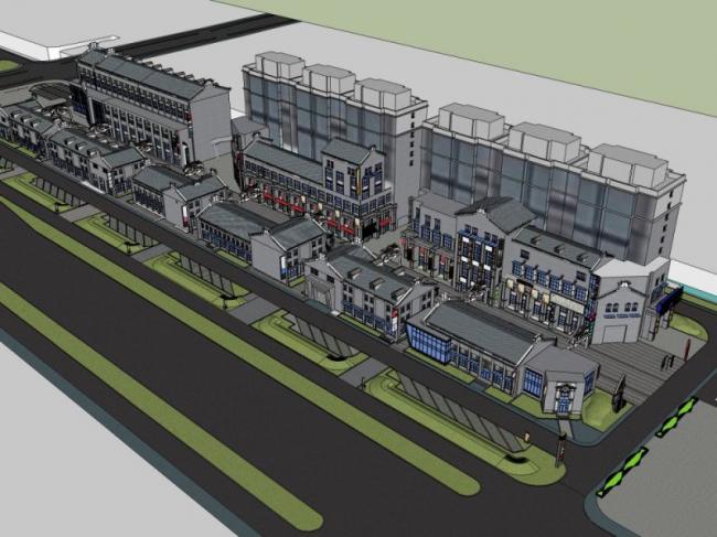Sketchup商业模型|多层商业街，现代中式风格