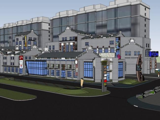 Sketchup商业模型|多层商业街，现代中式风格