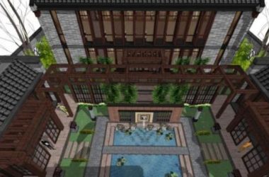 Sketchup住宅模型|多层四合院，中式风格-BIM建筑网