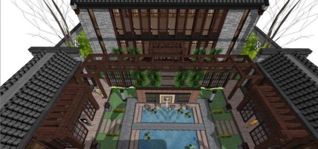 Sketchup住宅模型|多层四合院，中式风格