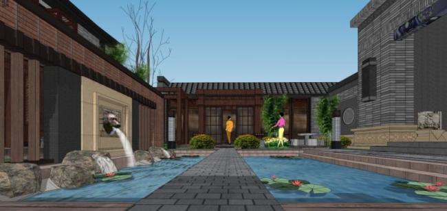 Sketchup住宅模型|多层四合院，中式风格