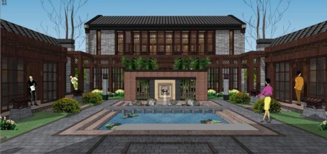 Sketchup住宅模型|多层四合院，中式风格