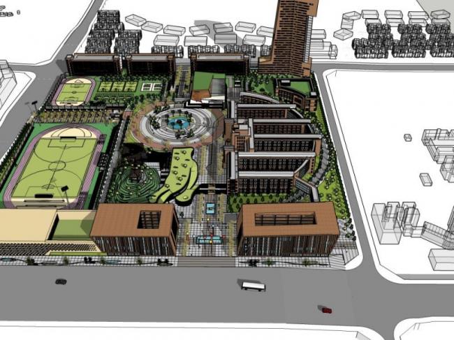 Sketchup学校模型|多高层学校中学，校园教育建筑，现代风格