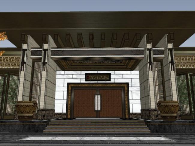 Sketchup住宅模型|中式大院，中式风格