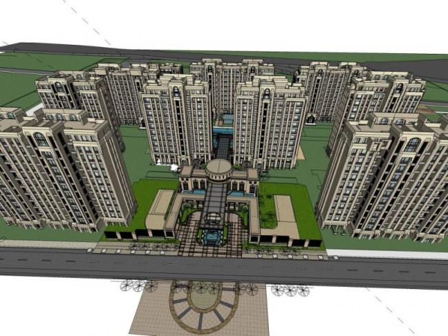 Sketchup住宅模型|高层住宅，居住建筑，古典风格