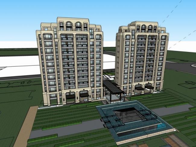 Sketchup住宅模型|高层住宅，居住建筑，古典风格