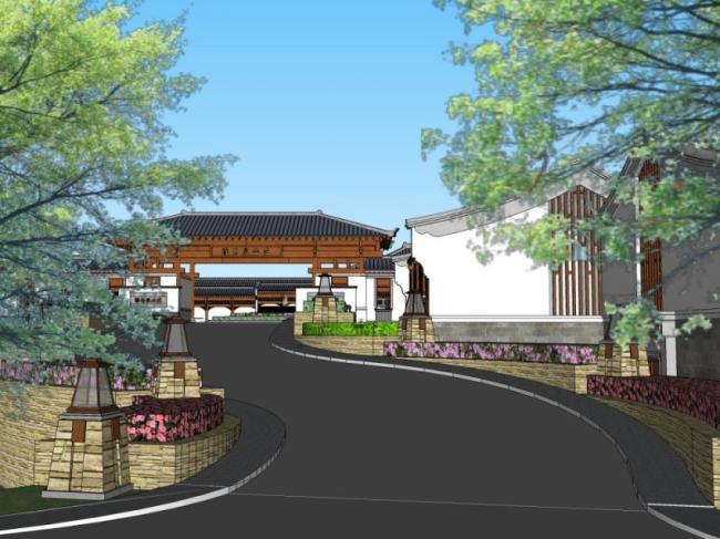 Sketchup酒店模型|多层酒店，度假山庄，中式风格