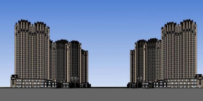 Sketchup住宅模型|高层住宅，阿戴克风格，古典风格