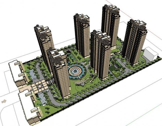 Sketchup住宅模型|高层住宅小区，坡顶，居住建筑，古典风格