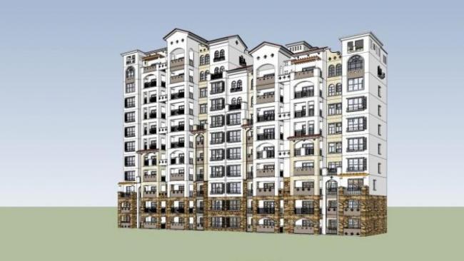 Sketchup住宅模型|高层住宅小区，地中海风格，西班牙，古典风格