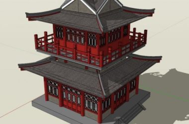 Sketchup古建筑模型|多层唐代阁楼，中式风格，古建-BIM建筑网