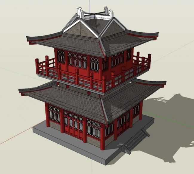 Sketchup古建筑模型|多层唐代阁楼，中式风格，古建