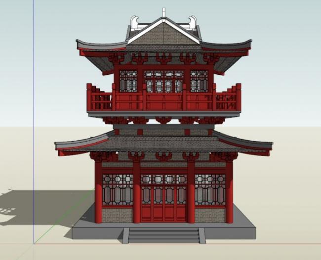 Sketchup古建筑模型|多层唐代阁楼，中式风格，古建
