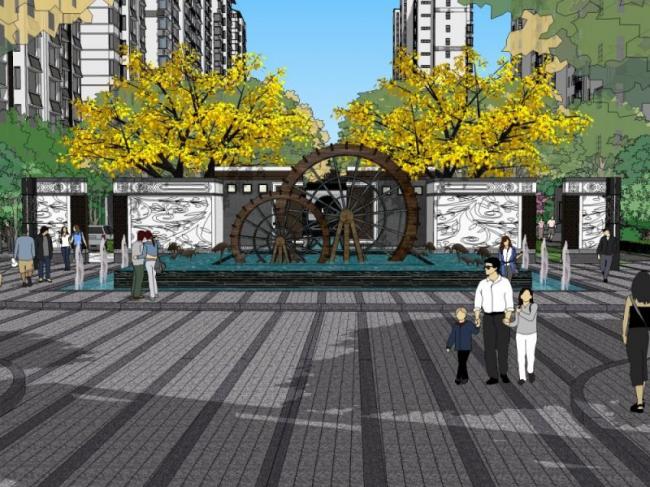 Sketchup景观模型|住宅景观，中式风格