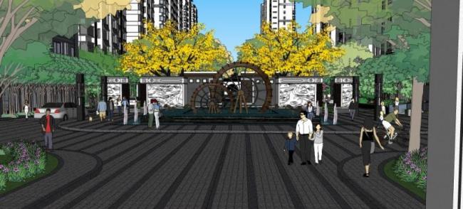 Sketchup景观模型|住宅景观，中式风格