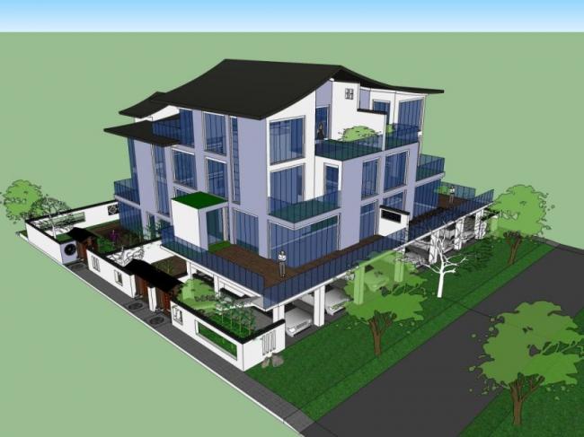 Sketchup住宅模型|多层住宅，现代中式风格