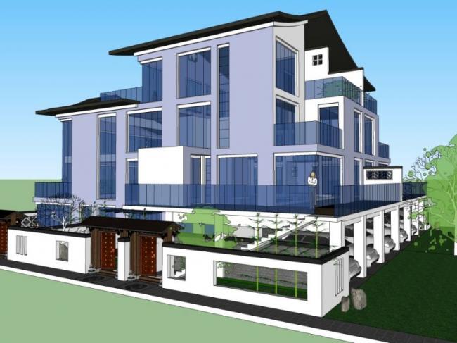 Sketchup住宅模型|多层住宅，现代中式风格