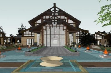 Sketchup酒店模型|多层酒店，现代中式风格-BIM建筑网