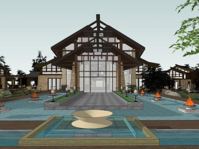 Sketchup酒店模型|多层酒店，现代中式风格