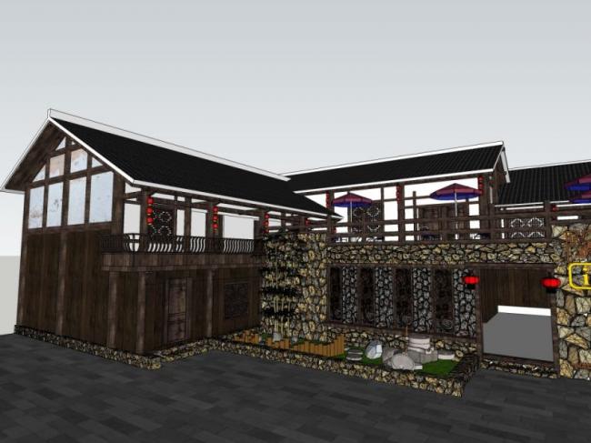 Sketchup商业模型|游客中心，中式风格