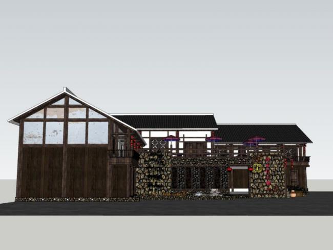 Sketchup商业模型|游客中心，中式风格