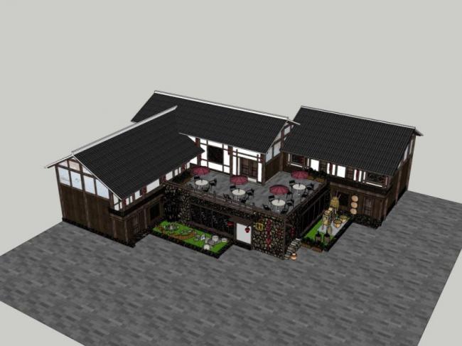Sketchup商业模型|游客中心，中式风格