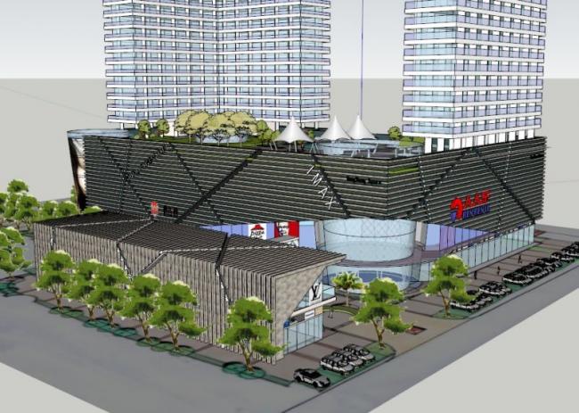 Sketchup住宅模型|高层住宅，底层商业，现代风格