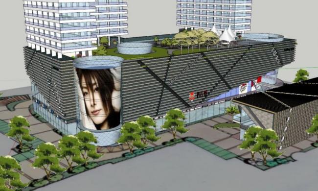 Sketchup住宅模型|高层住宅，底层商业，现代风格